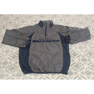 NFL Seattle Seahawks Mens Small Gray Navy Blue Quarter Zip Windbreaker Jacket